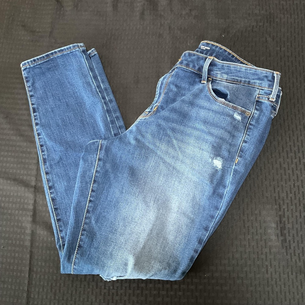 Old Navy Pop Icon Skinny Jeans Womens 14 Blue Mid Rise Distressed Stretch Denim